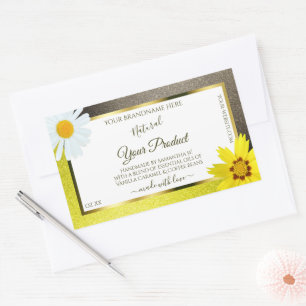 Floral Yellow Brown Glitter White Product Labels