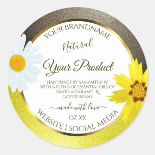 Floral Yellow Brown Glitter White Product Labels