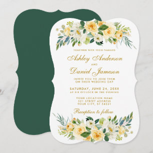 Floral Yellow Gold White Green Wedding Invitation