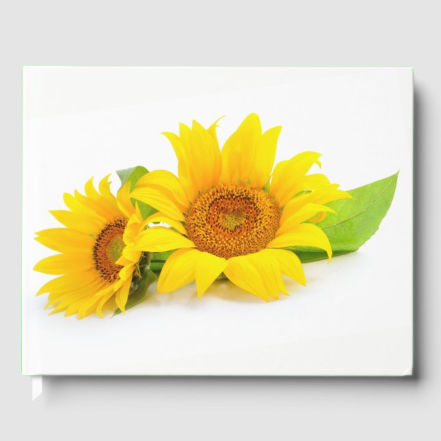 Floral Yellow & Green Sunflowers Wedding Party Guest Book (Front)