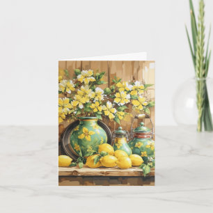 Floral Yellow Lemon Blank Note Card