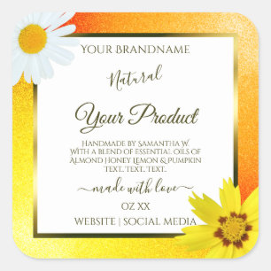 Floral Yellow Orange Glitter White Product Labels