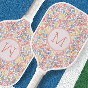 Floral Yellow Orange Preppy Custom Initial Ladies  Pickleball Paddle