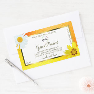Floral Yellow Orange White Product Label with Logo
