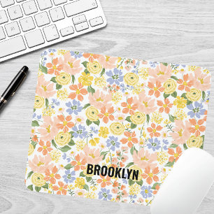 Floral Yellow Peach Mouse Pad