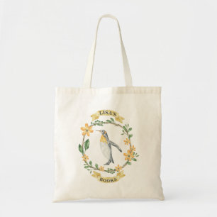 Floral Yellow Penguin Personalised Library Bag