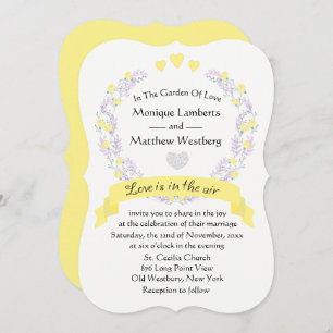 Floral Yellow Purple Flower Wedding Wreath Invitation