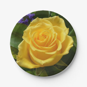 Floral Yellow Rose Flower Wedding Party Paper Plate