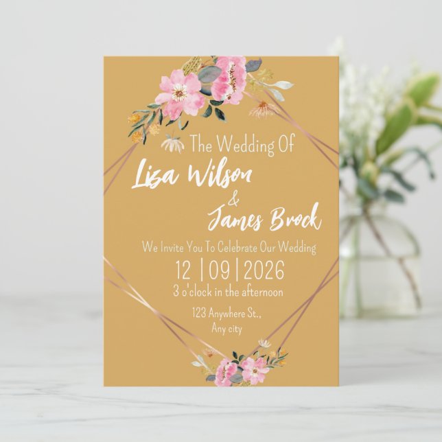 Floral yellow Rustic Wedding  Invitation (Standing Front)