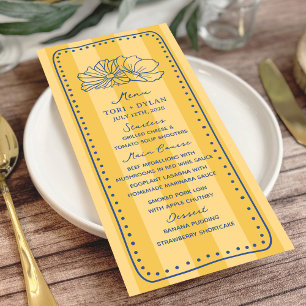 Floral Yellow Stripe Blue Botanical Wedding Menu