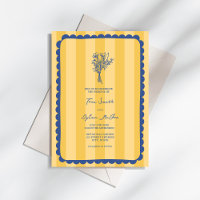 Floral Yellow Stripe Scalloped Border Wedding