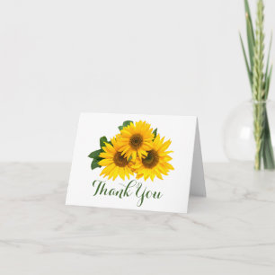 Floral Yellow Sunflower Green Thank You Rustic Card