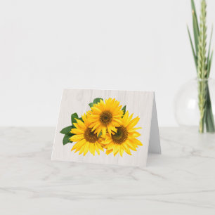 Floral Yellow Sunflower Rustic Grey Wood Thank You Card
