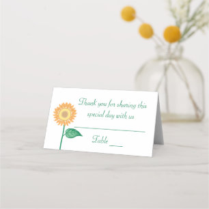 Floral Yellow Sunflower Thank You Wedding Flower Place Card