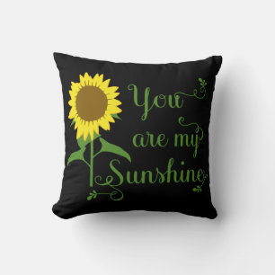 Floral Yellow Sunflower You are My Sunshine Black Cushion