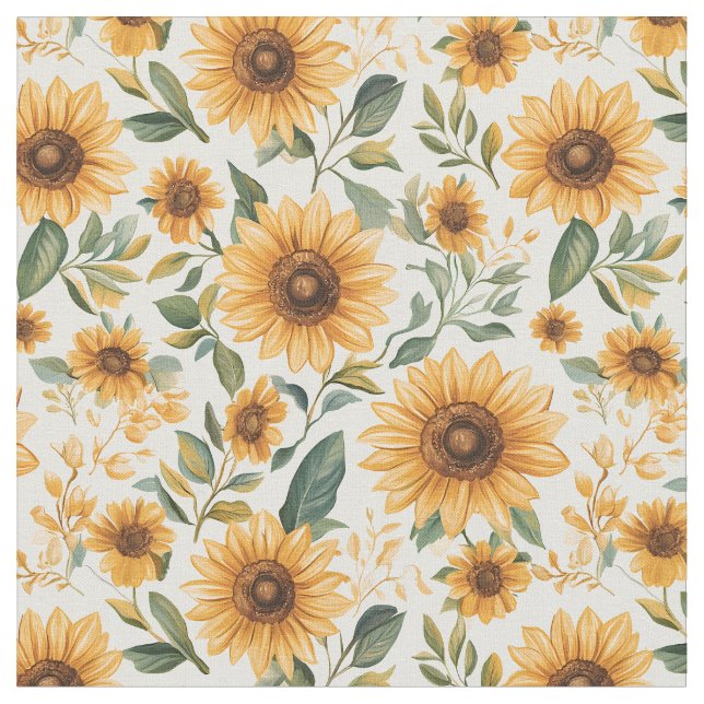 Floral Yellow Sunflowers  Fabric (Close Up)