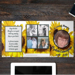 Floral Yellow Sunflowers Five Photo Memorial  Tri-Fold Announcement