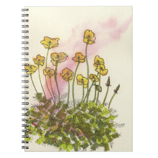 Floral, yellow wild flower poppy, spiral notebook