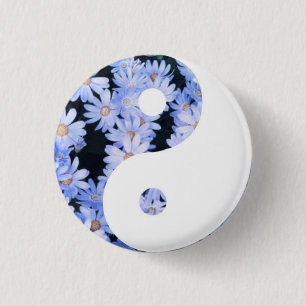 Floral Yin Yang 3 Cm Round Badge
