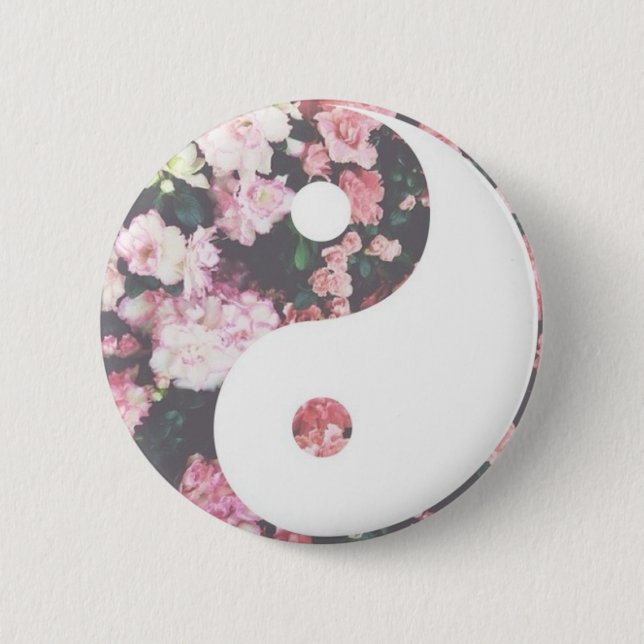 Floral Yin Yang 6 Cm Round Badge (Front)