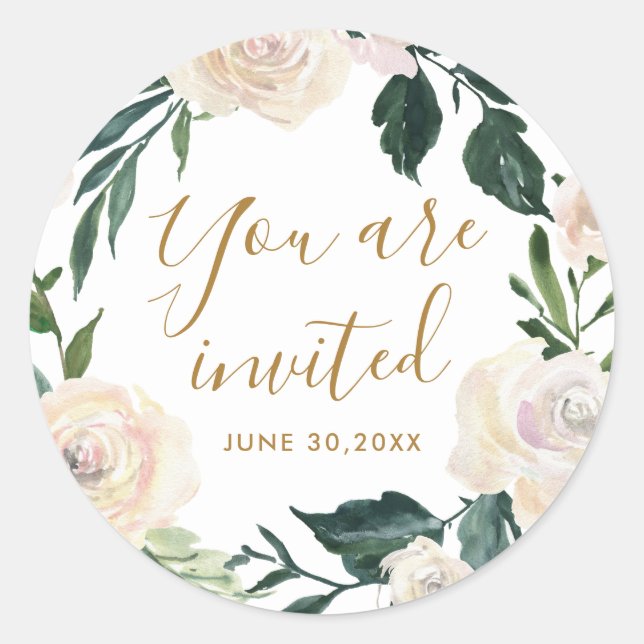 Floral You are Invited Mother's Blessing Party Classic Round Sticker (Front)