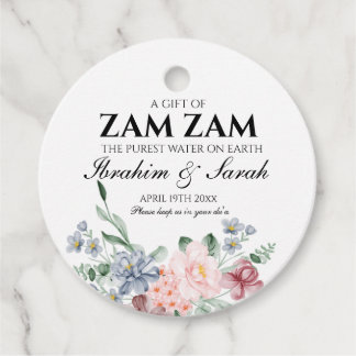 Floral zamzam water nikah muslim wedding favour tags