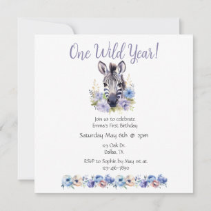 Floral Zebra Birthday  Invitation