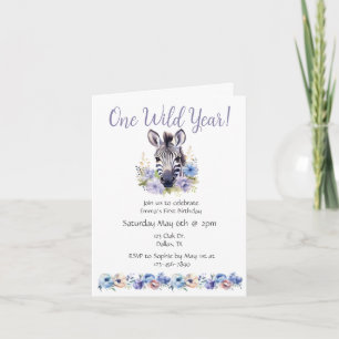 Floral Zebra Birthday  Invitation