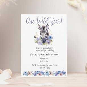 Floral Zebra Birthday  Invitation