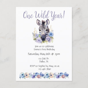 Floral Zebra Birthday  Invitation Postcard