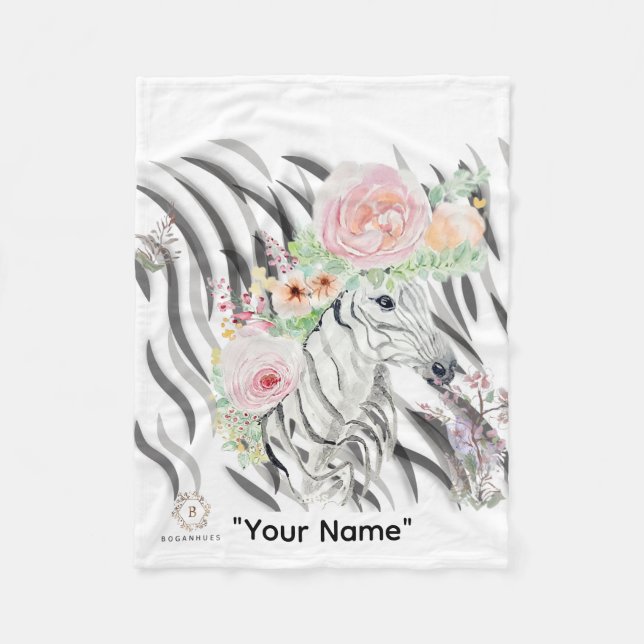 Floral Zebra Crown print Fleece Baby Blanket (Front)