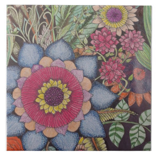 Floral Zen-Tangle Ceramic Tile