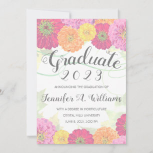Floral Zinnia Watercolor Grey 2023 Graduate Announcement