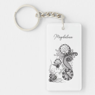 Florale Tangle Zeichnung -  Key Ring