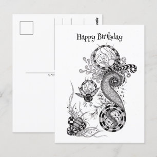 Florale Tangle Zeichnung -  Postcard