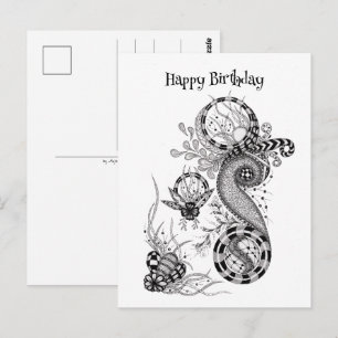 Florale Tangle Zeichnung - Postcard