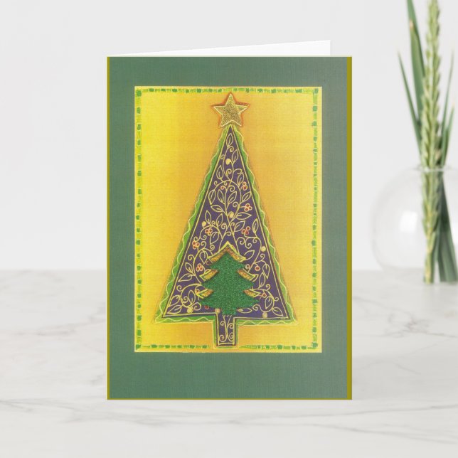 FLORALER WEIHNACHTSBAUM MIT GRÜNEM WEIHNACHTSBAUM HOLIDAY CARD (Front)