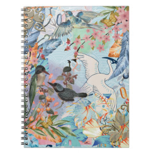 Florals Birds Blue Shades Spiral Photo Notebook