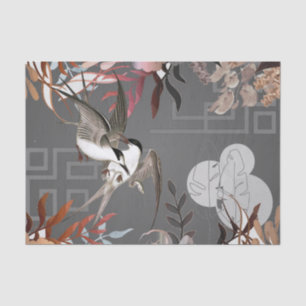 Florals, Birds, Slate Grey Background Decoupage  Tissue Paper
