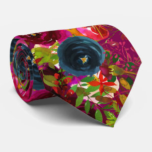 Florals Burgundy Blush Navy Watercolor Wedding Tie