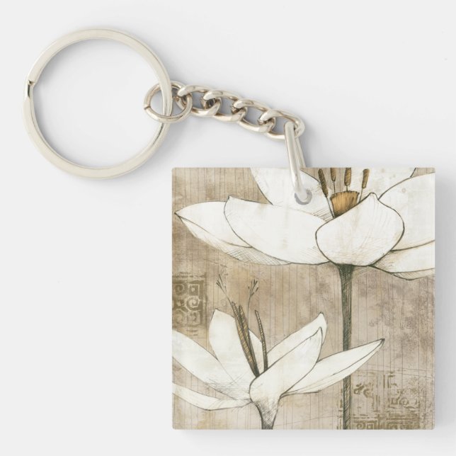 Florals Drawn by Pencil Key Ring (Front)