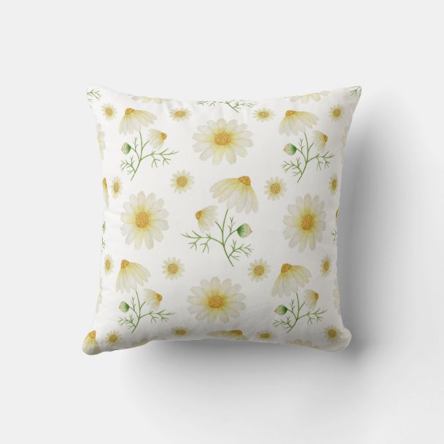 Florals Farmhouse Decor Daisy Throw Pillow (Back)