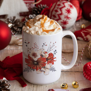 Florals Foliage Red Cream Name Coffee Mug