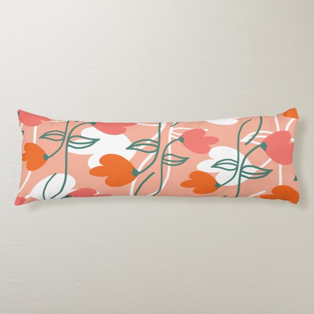 Florals Hand Drawn Botanical Pattern Orange Body Cushion (Front)