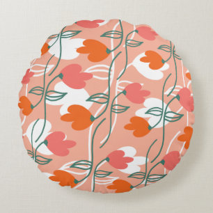 Florals Hand Drawn Botanical Pattern Orange Round Cushion