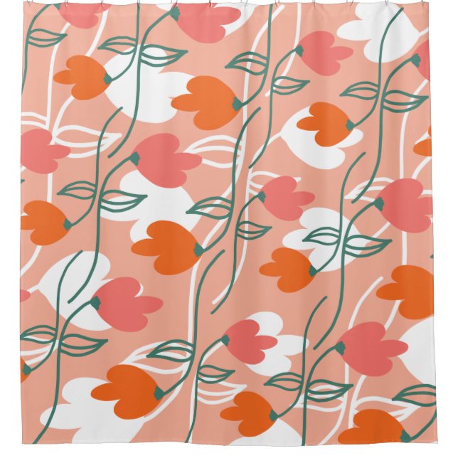 Florals Hand Drawn Botanical Pattern Orange Shower Curtain (Front)