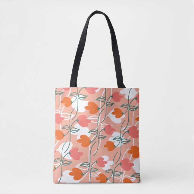 Florals Hand Drawn Botanical Pattern Orange Tote Bag (Front)