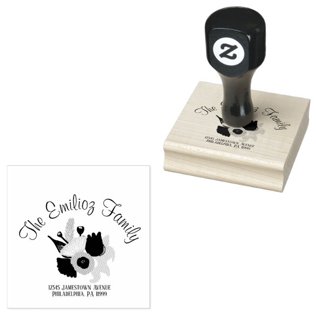 Florals Hand Drawn  Name Address   Rubber Stamp (Stamped)