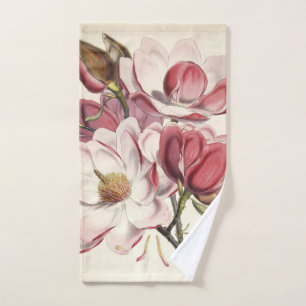 Florals Magnolias Burgandy, Pink Towel