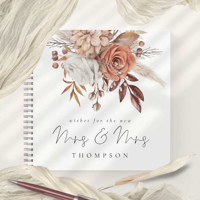 Florals Mrs Mrs Lesbian Wedding Guest Book (Mrs and Mrs Wedding Day Guest Book. Part of the fall rust terracotta Florals Collection)
